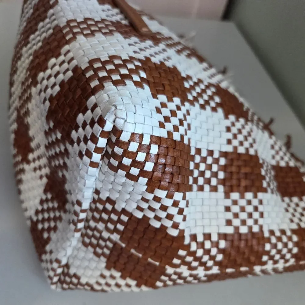 Loeffler Randall Woven Leather Brown & White Tote Bag - Picture 7 of 14